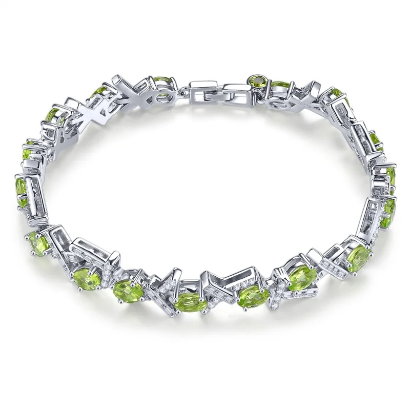 Original Fine  925 Silver Bracelet Original Natural Peridot Bracelet Oval Cut Gemstone Peridot Birthstone Bracelet For Women