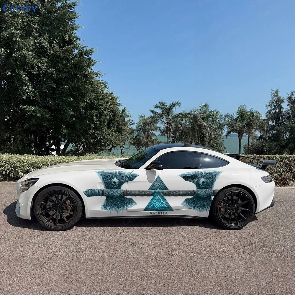 2pcs Valhalla Battle Axe Car Side Wraps, Self-Adhesive PVC Waterproof & Scratch-Resistant Stickers, Car Accessory Gift