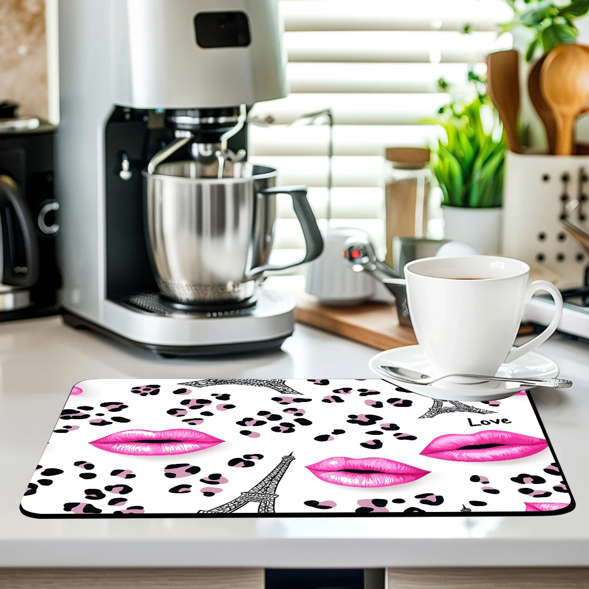 

Coffee Mat Paris Tower Print Absorbent Draining Dish Drying Mat Dry Bathroom Tableware Stain Rubber Backed Absorbent Mat