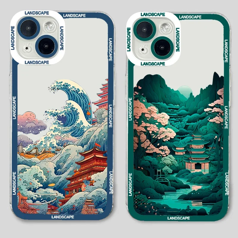 Anime Abstract Landscape Phone Case for IPhone 15 14 13 12 11 Pro Max Mini X XS XR SE 7 8 Plus Shockproof Transparent Soft Shell