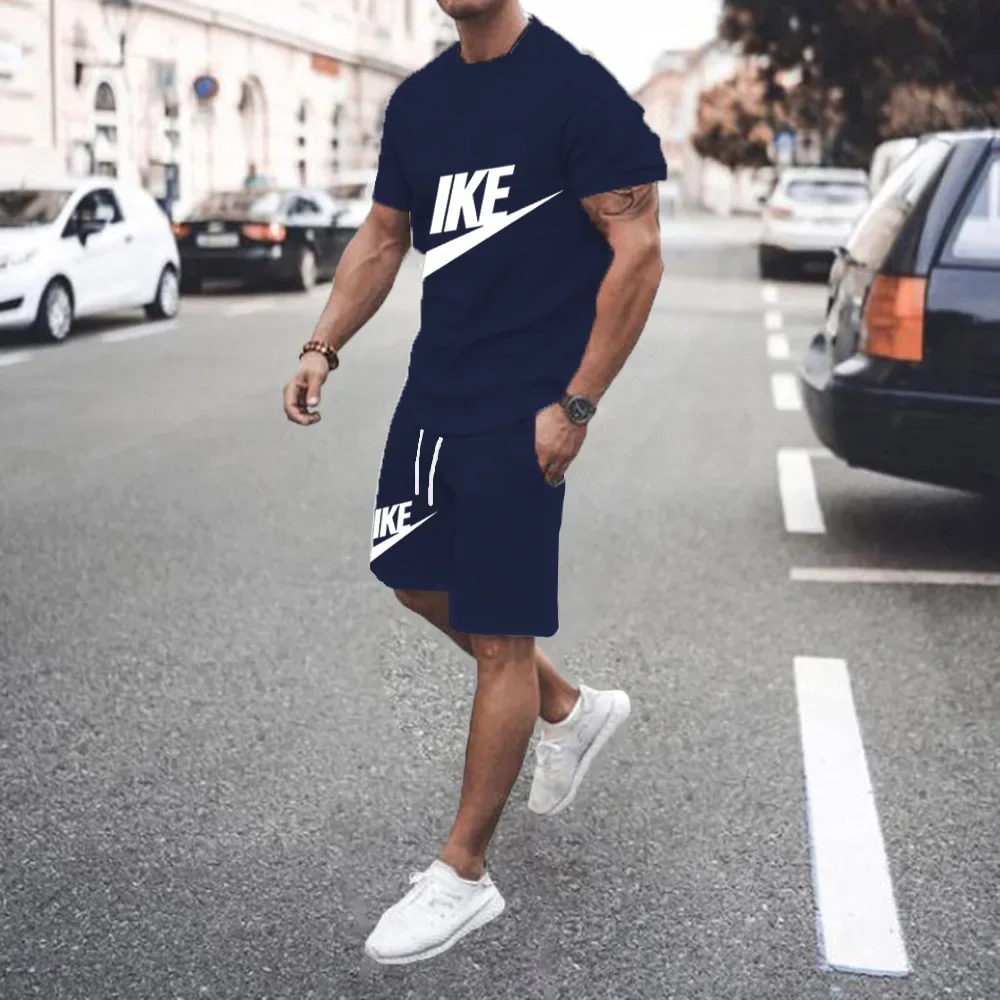 2024 Y2K Summer Street Men\'s Daily Casual Fashion Loose Comfortable Short Sleeve Outdoor Trend Shorts NIKE Fashion Stripe Print