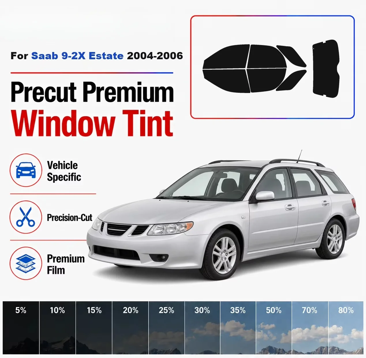 Premium Precut Window Tint Kit Front Rear Windows Rear Windshield For Saab 9-2X Estate 2004-2006 Complete Set Nano Ceramic Film