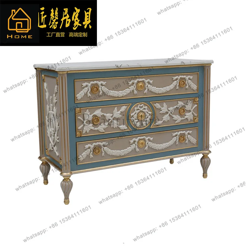 European living room storage decorative cabinet mahogany carving sticker gold entrance cabinet
