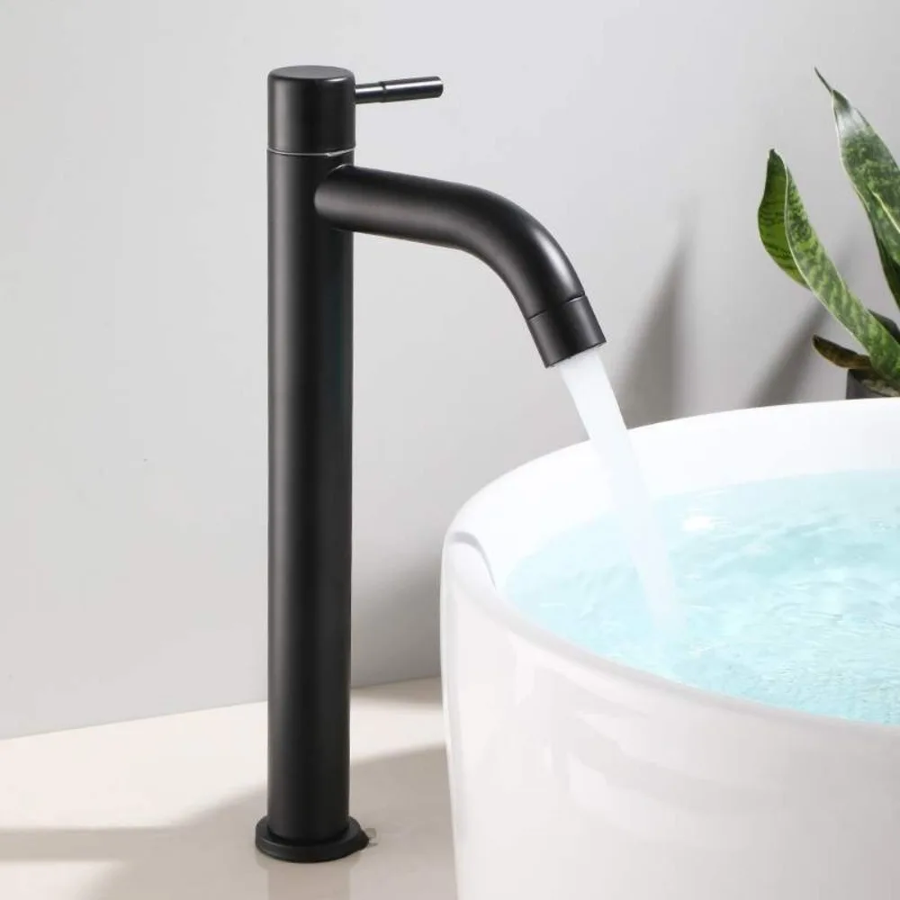 Stainless Steel Heighten Washbasin Faucet Silver/Black Rust-proof Washbasin Tap Quick Open Sink Water Tap Bathroom Counter