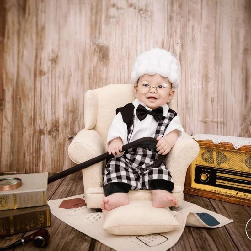 

J15U Newborn Photography Props Trousers Pants Costume Infant Baby Boys Cosplay Grandpa Hat Clothes