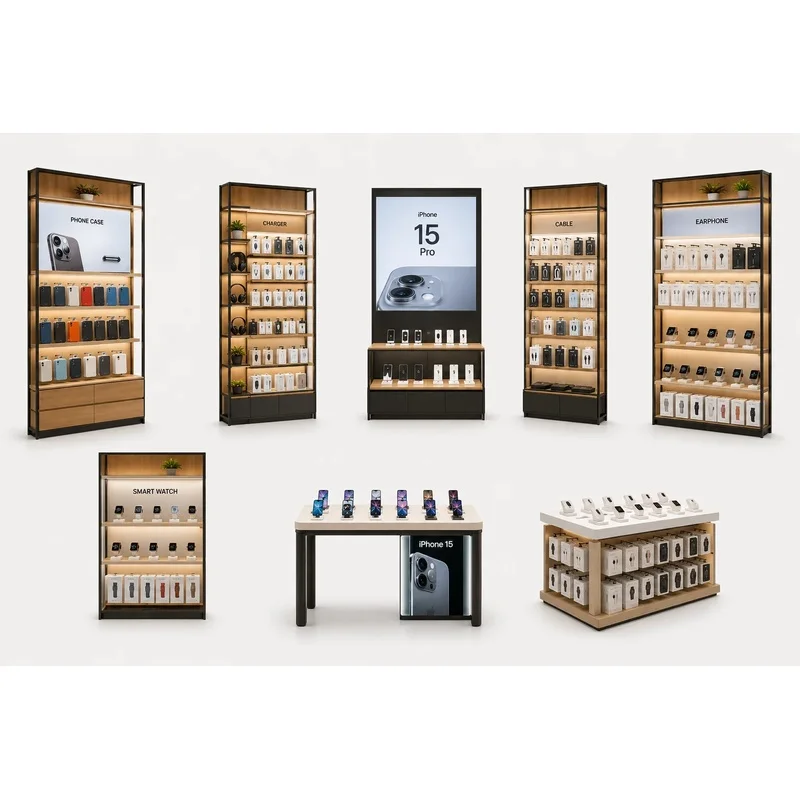 custom.Mobile Phone Display Cabinet LED Lightbox Cell Phone Showcase Advertising Display Rack Eco-Friendly Customizable Retail S