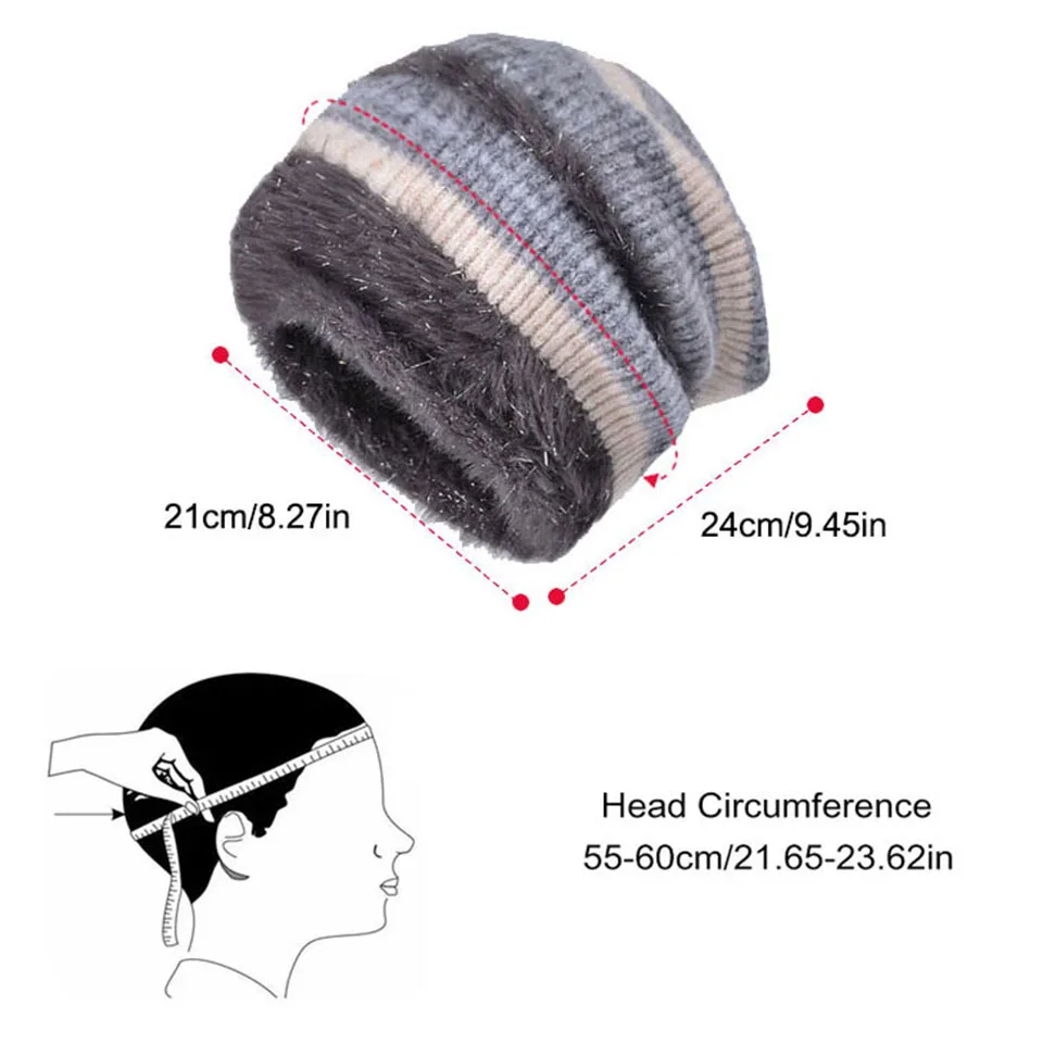 LOOGDEEL High Elasticity Warm Plush Ear Protection Pullover Hat Versatile And Small Face Plush Sequins  Winter Stacked Hat