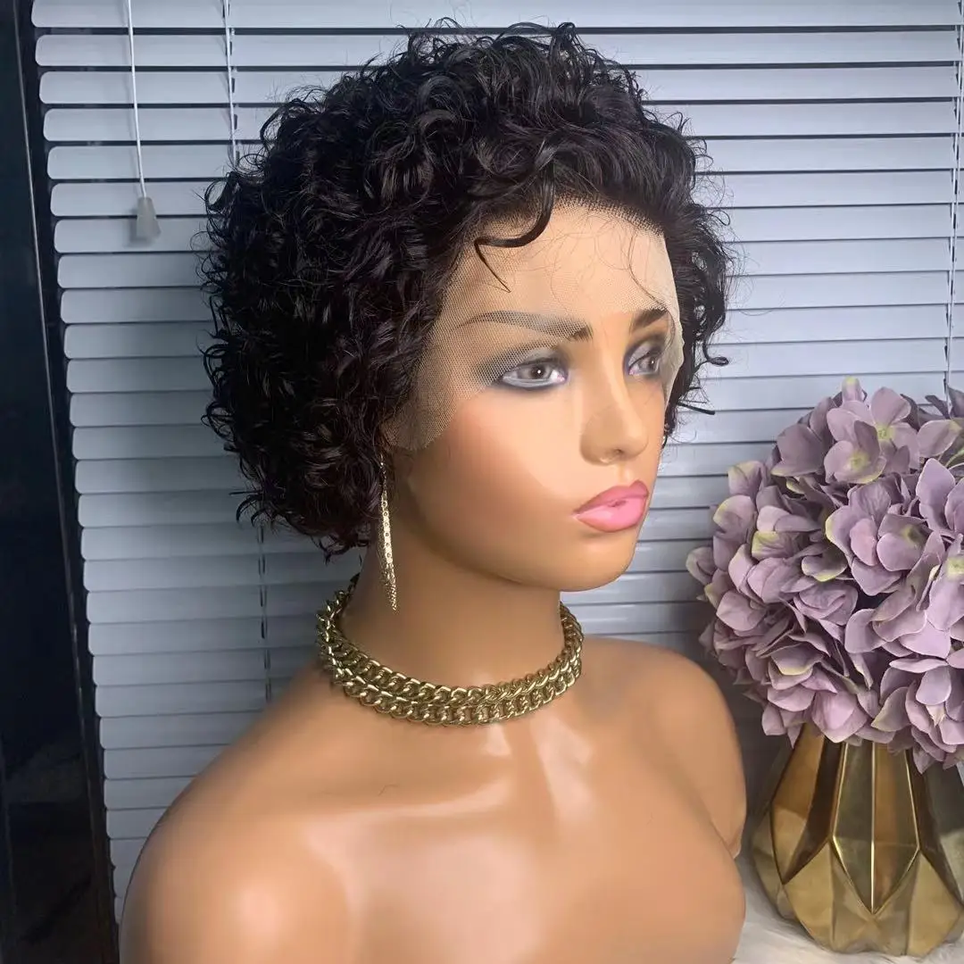 

Pixie Cut Wig Short Curly Human Hair Wigs for Black Women 13x1 Transparent Lace Wigs Human Hair Pre plucked Brazilian Curly Wig
