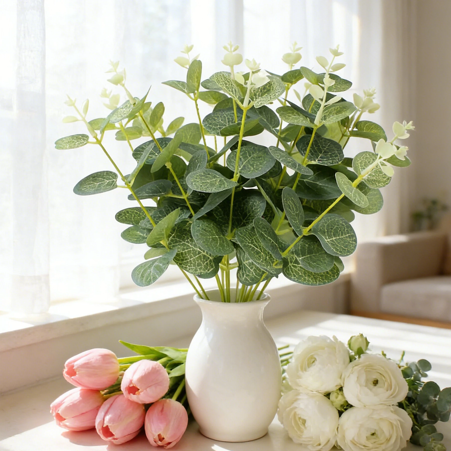 50/100PCS Grüne Gefälschte Pflanzen Seide Eukalyptus Blatt Festival Diy Dekorationen Vasen Hausgarten Hochzeit Sammelalbum Künstliche Blumen