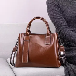 High Quality Oil Wax Cowhide Leather Women's Bag Fashion Shoulder Bag Retro Messenger Handbag Lady Large Capacity Classic Tote