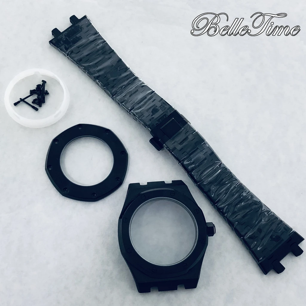41mm Black AP Watch Parts Fit NH34 NH35 NH36 Movement Transparent Back Sapphire Crystal AP Watch Case Modified Accessori