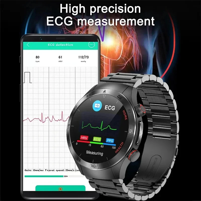 2024 New Precise Blood Glucose Smart Watch Men Full Touch Screen Sport Fitness  650nm laser therapy Three High Watch For HUAWEI