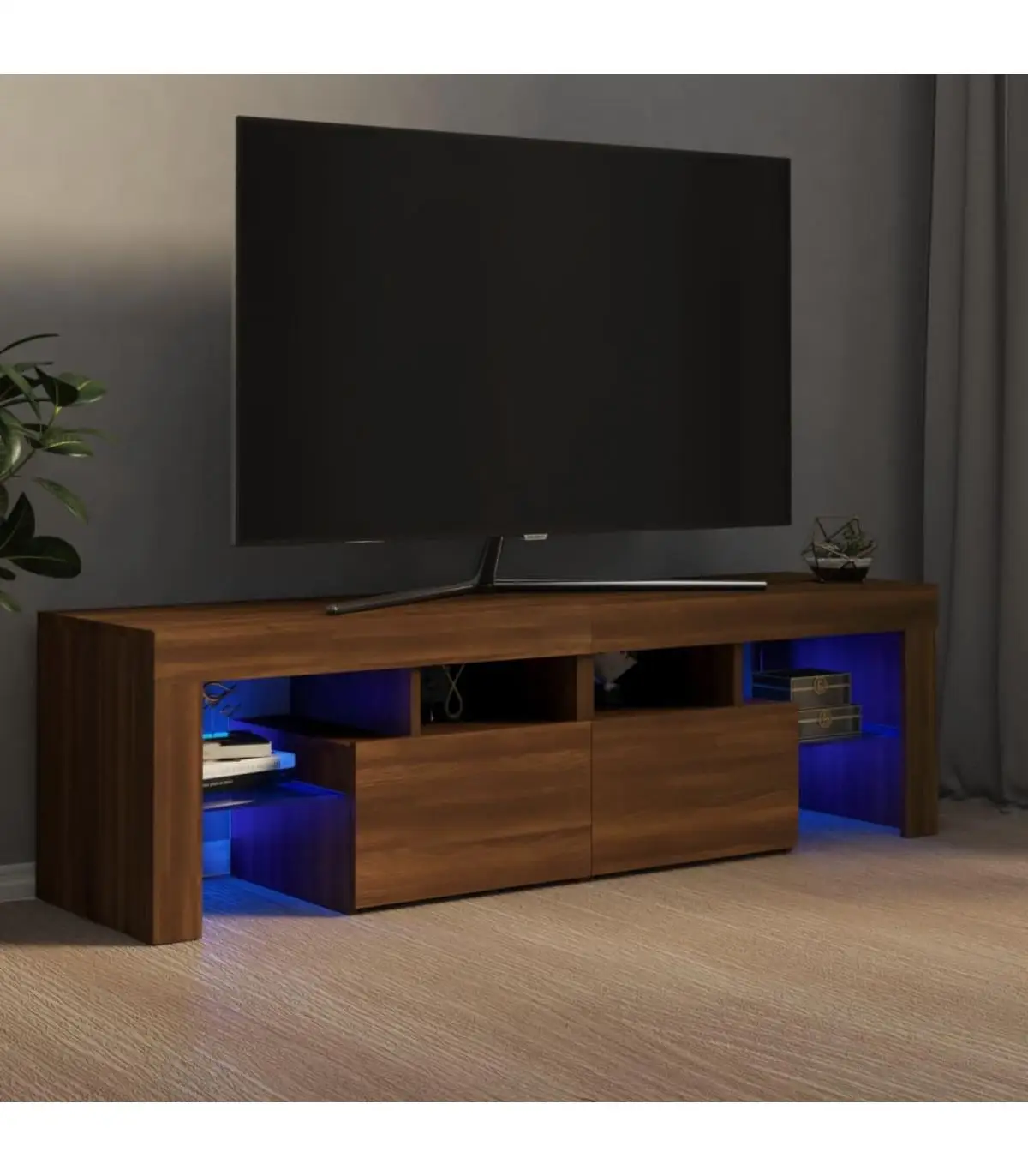 Furniture TV furniture with lights LED oak brown 140x36,5x40 cm