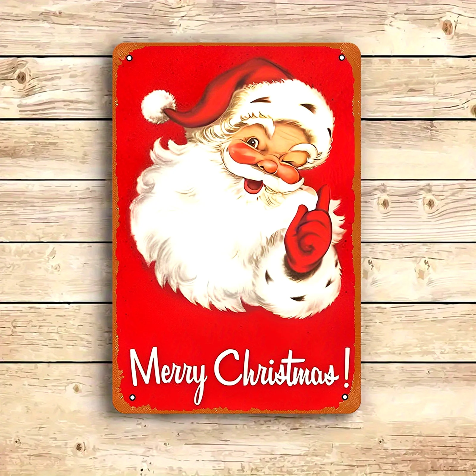 Winking Santa Claus Retro Metal Sign - Funny Christmas Wall Decor for Home, Office, for Man Cave - Durable Iron Plaque es, Perfe