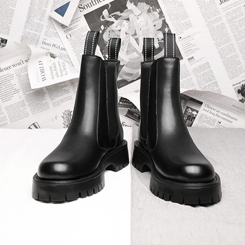 New 2025 Spring Autumn Shoes Mens Chelsea Boots Flat Non-slip Genuine Leather Ankle Boots Cow Leather Male Footwear Black DX269