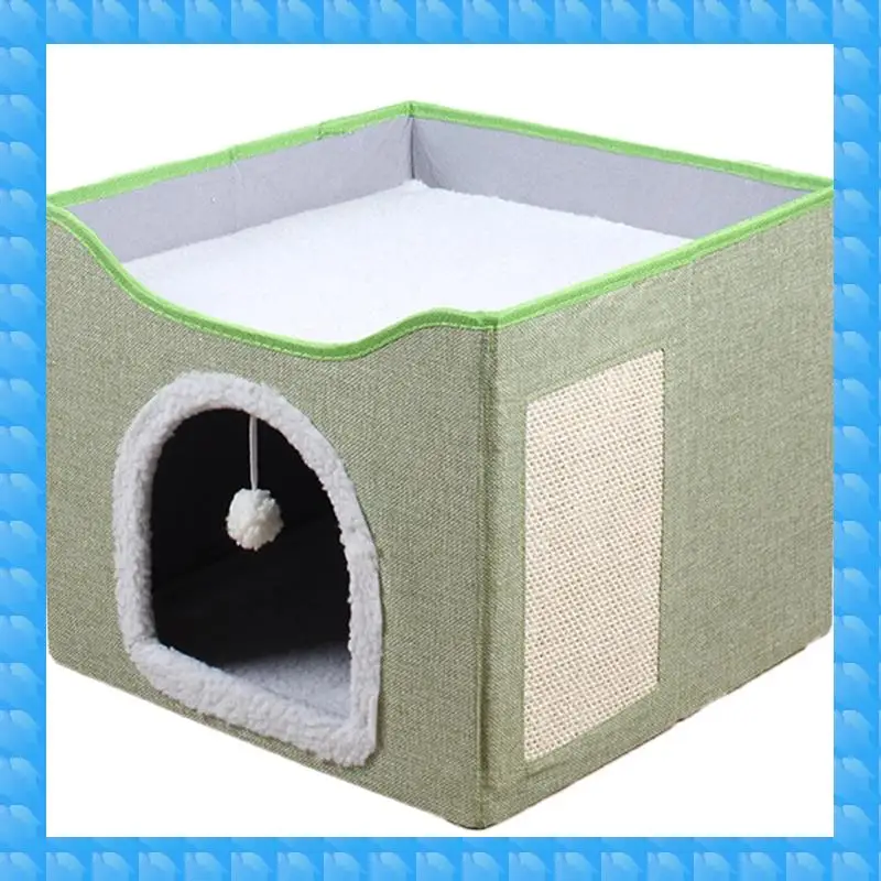 

ETRT Большая кровать для кошек с подвесным мячом и когтеточкой Двухслойные складные кровати для кошек для спящих кошек на все сезоны