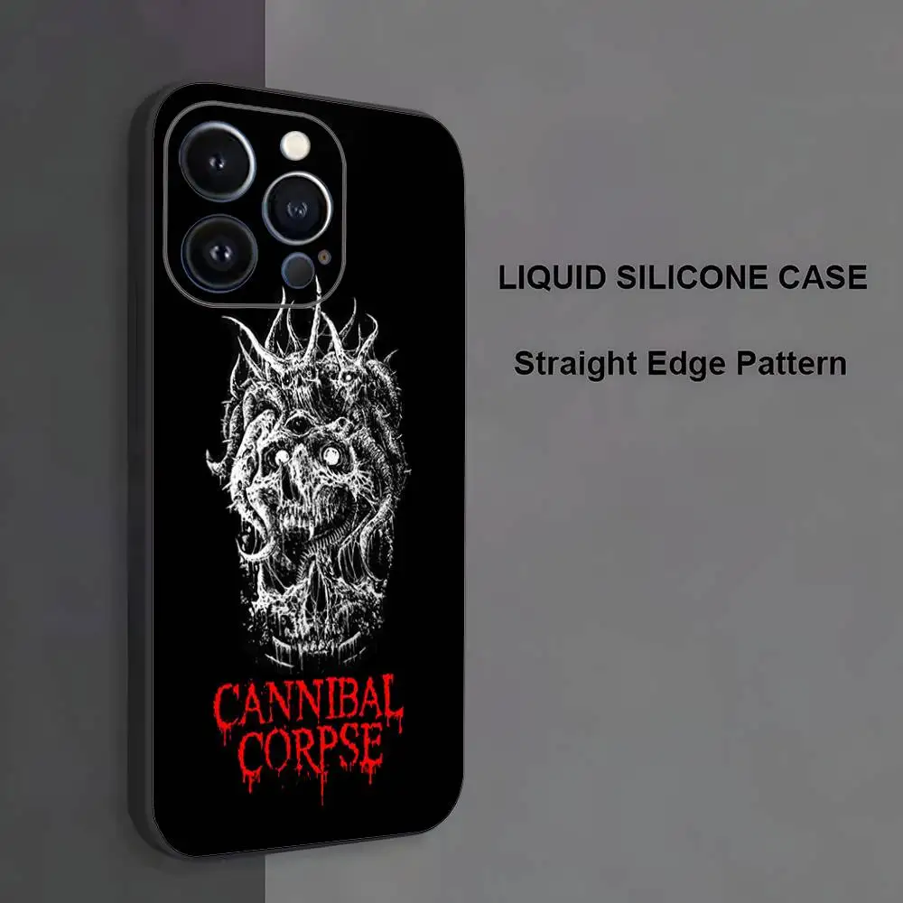 2025 C-Cannibal Corpse EU UK Tour Phone Case iPhone 17,16,15,14,13,12,11، Pro Max، XS، X، XR، SE، Mini، 8، 7، غطاء أسود من السيليكون الناعم