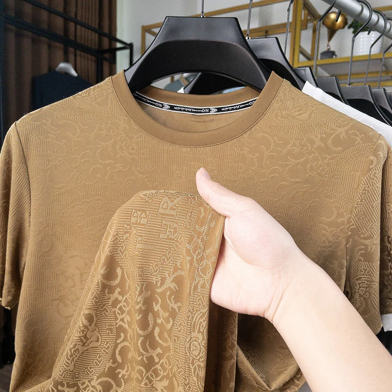 

Роскошная Летняя мужская футболка 2024 из вискозы с вышивкой, свободные топы с коротким рукавом и круглым вырезом, футболки с принтом