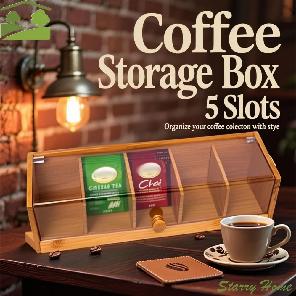 

Органайзер для хранения чайных пакетиков на 5 отделений, ручной работы, компактный, для кофейных капсул, портативный, прочный, настольный органайзер для мелочей