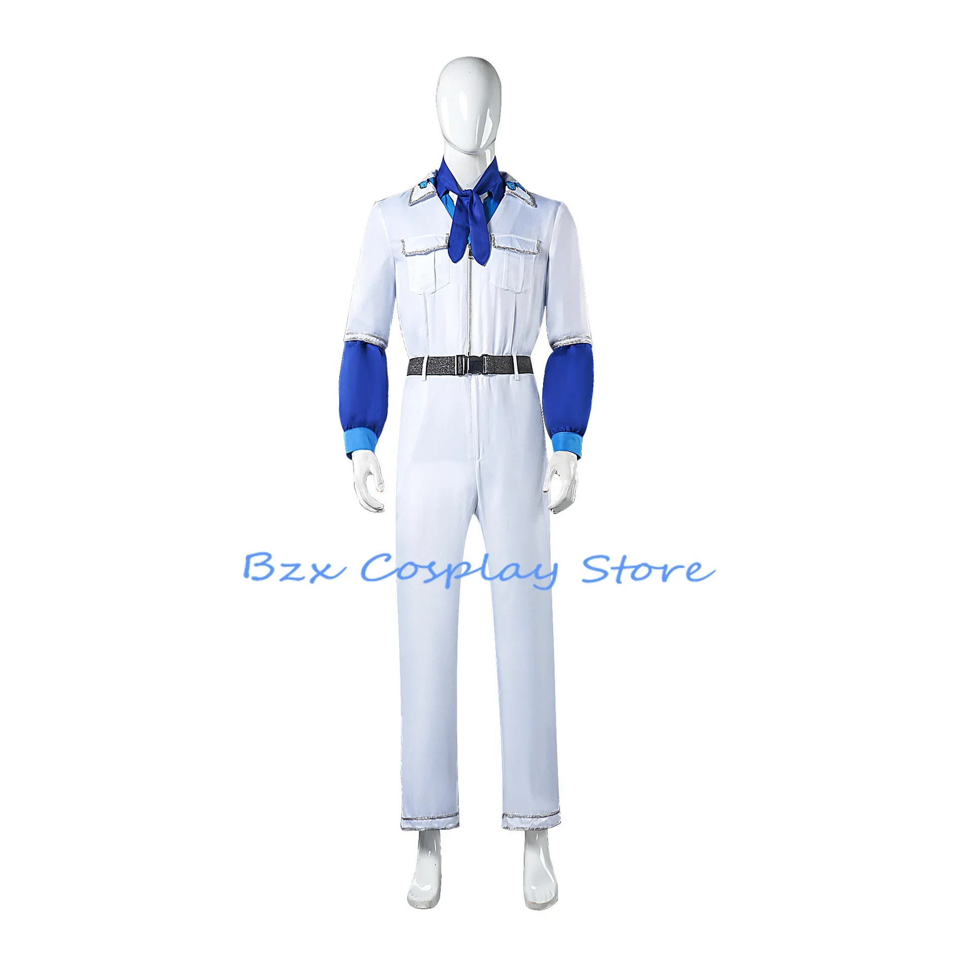 White Benny Cosplay Band Costume Team Jumpsuit Top Tie Uniform Set Halloween Party Roleplay Outfits for Man