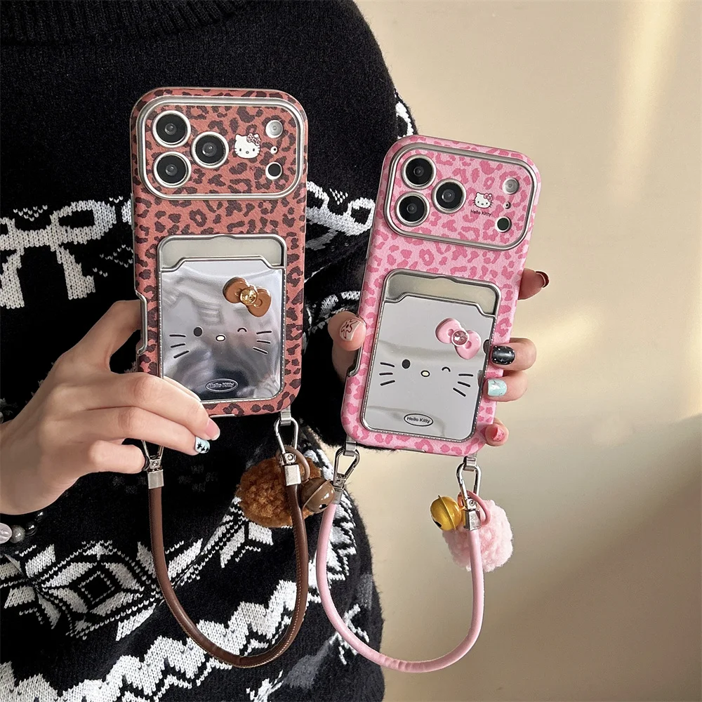 

Cute Hellokitty Electroplated Card Holder Phone case for iPhone 17 Pro 16 13 14 15 16 Pro Max Fundas With Mirror Fashion Cover