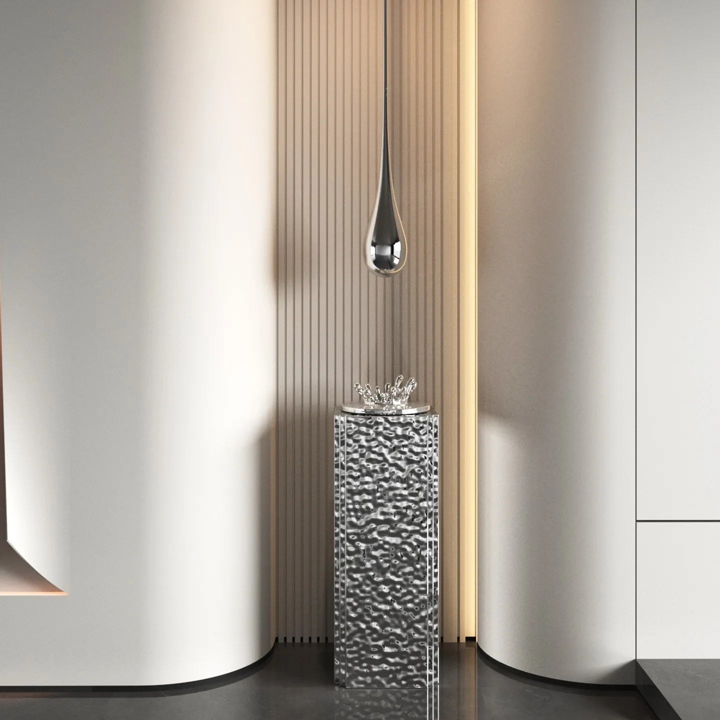 Modern Creative 304 Electroplated Stainless Steel Hanging Water Drop Sculpture Hotel Lobby Entrance Art Hanging Decorations