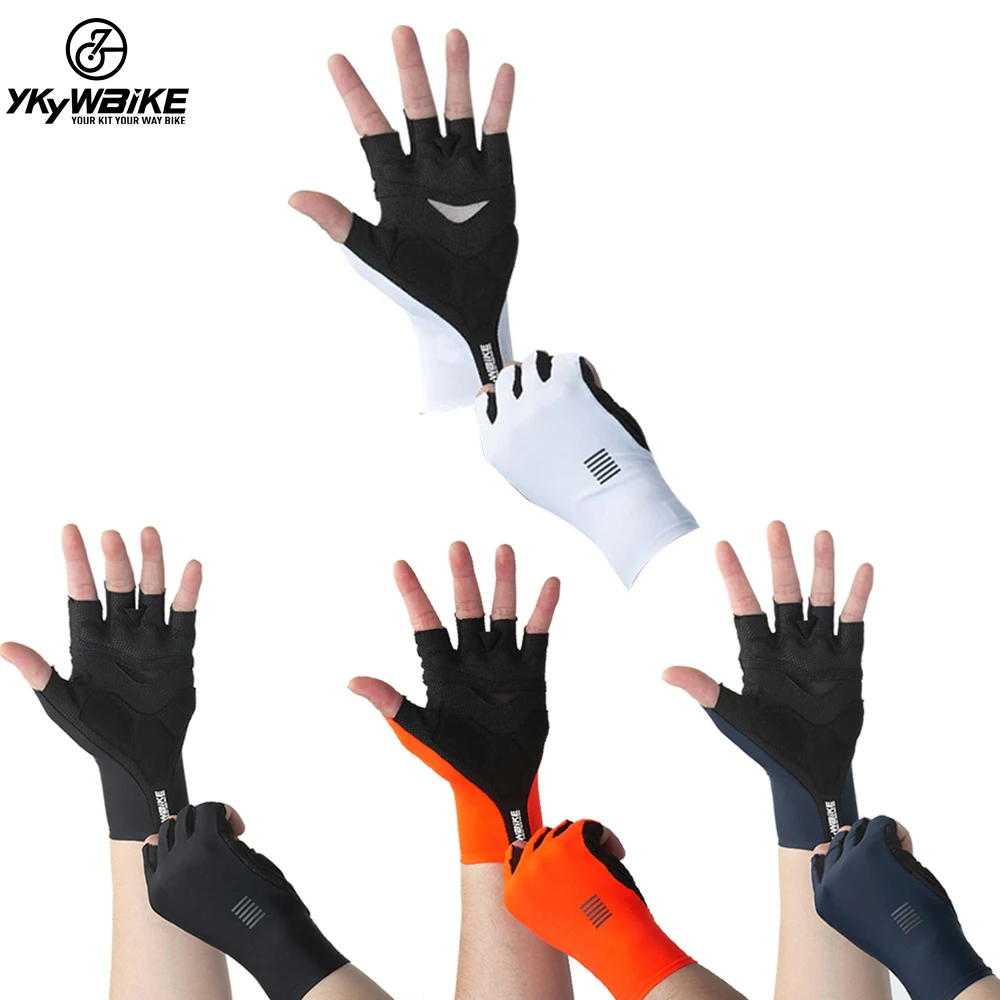 YKYWBIKE Cycling Gloves  MTB Bike Black White Gloves Sports Half Finger Bicycle Goves Men Women Breathable Shockproof Gloves