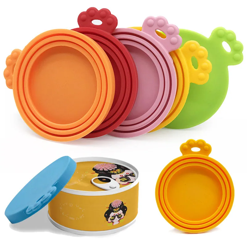 Portable Silicone Dog Cat Canned Lid 2-in-1food Sealer Spoon Pet Food Cover Storage Fresh-keeping Lids Bowl Dog Accessories