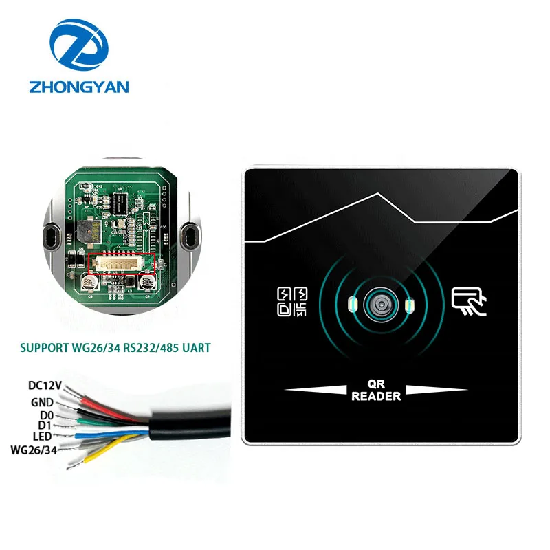 Imagem -02 - Wiegand-metal qr Code Reader para Portão Controle de Acesso Cartão de Digitalização Rfid Uart Montagem na Parede id 125khz Rs232 485 id 26 Bit