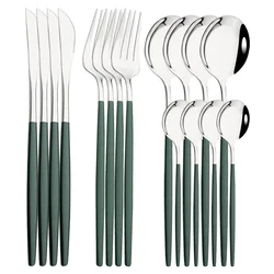 16Pcs Green Silver Dinnerware Set Knife Fork Coffee Spoon Cutlery Set Stainless Steel Tableware Western Home Kitchen Flatware