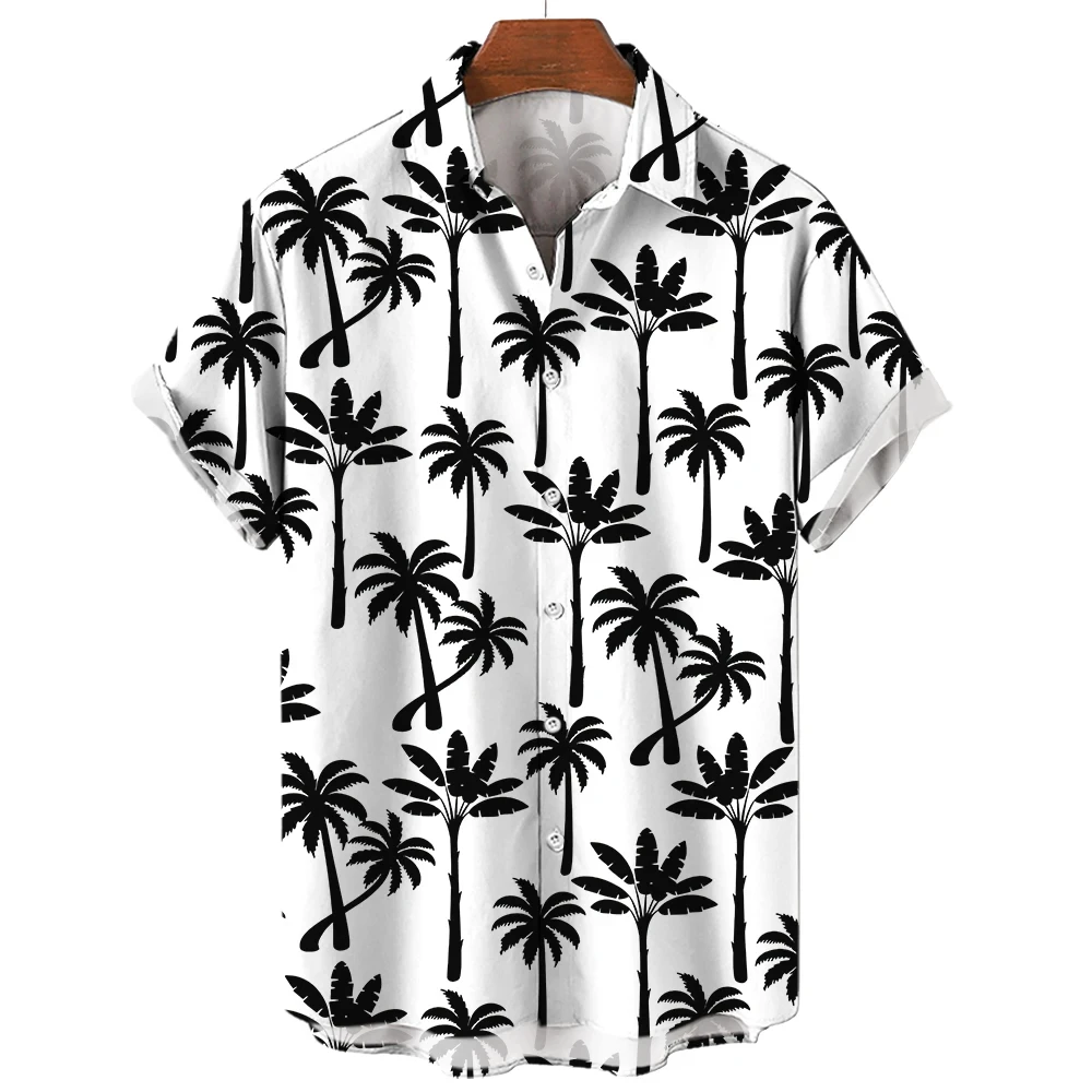 Men's And Women's Casual Fresh Plant Palm Tree Light Color Printed Shirt Pattern Design Short Sleeve Shirt Button Fashion Top