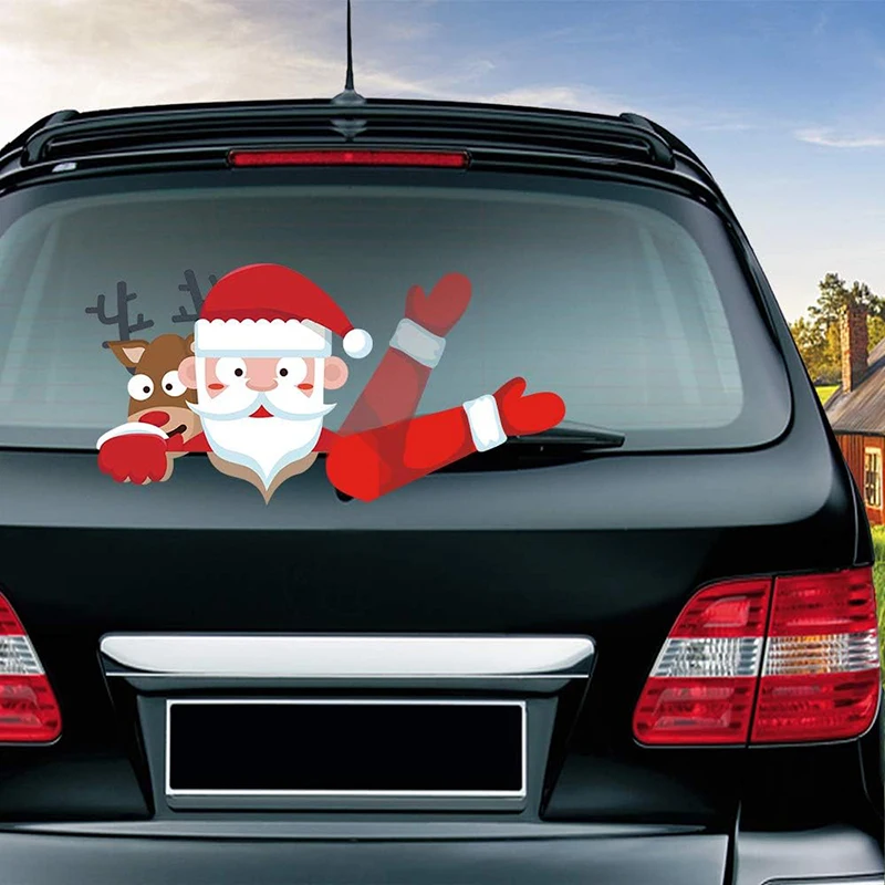 Santa Claus Car Rear Windshield Wiper Car Sticker Vinyl Waterproof Sunscreen Car Sticker Santa Claus Snowman Reindeer Sticker