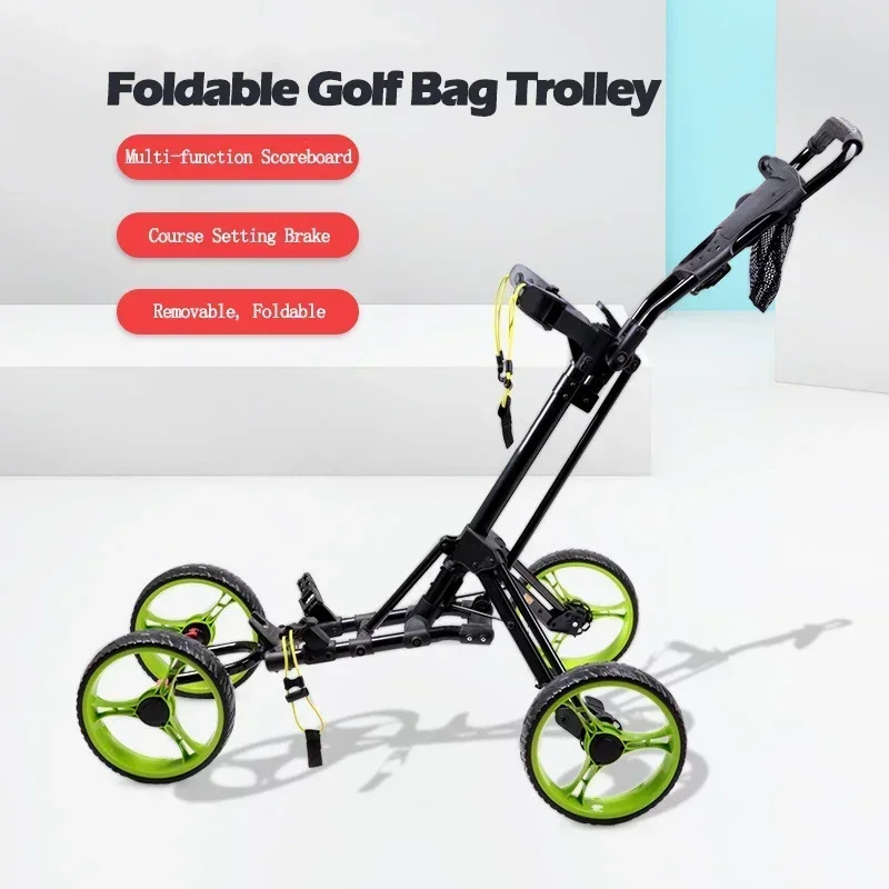 Design Foldable Golf Pull Push Cart Trolley Aluminum Lightweight 4 Wheels Golf Trolley With Umbrella Holder