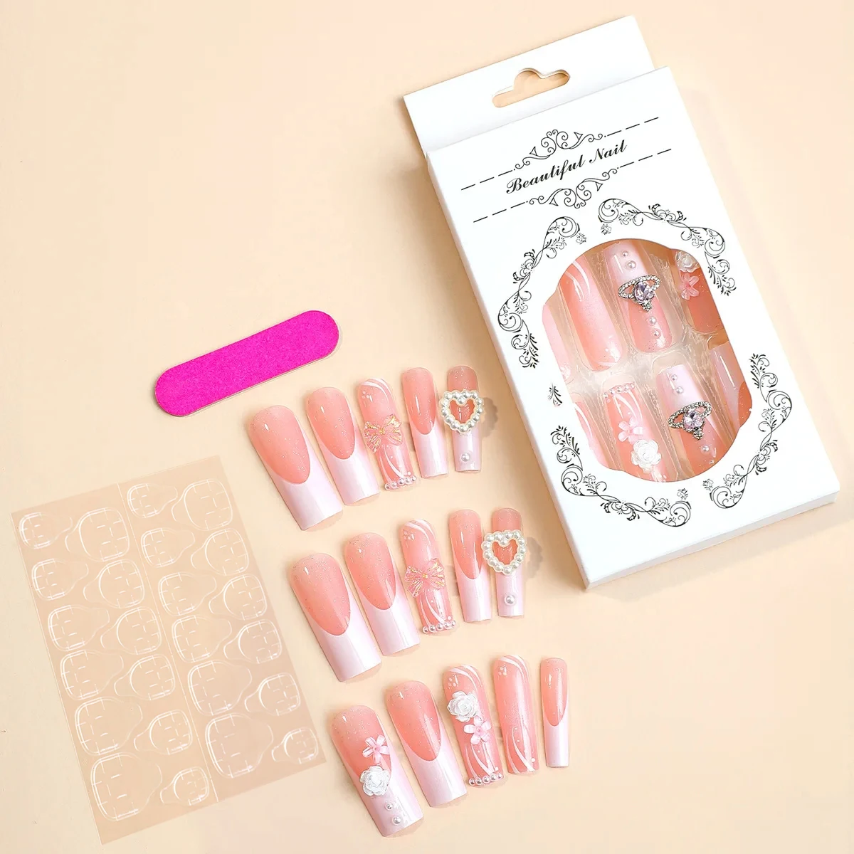 24PCS One Box Europe and the American Style Extended Wearing French Water Pipe Nail Drill Butterfly Pearl Nail Patch Nail DIY