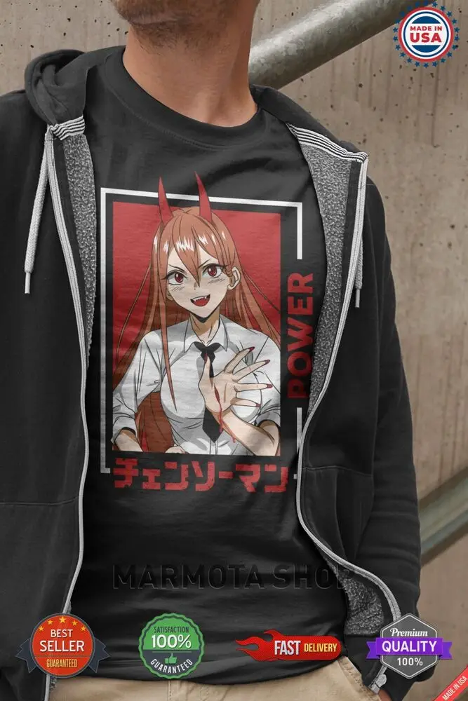 Power Waifu Ecchi Shirt Chainsaw Man Anime Tee T-Shirt Sexy Makima Kawaii Devil