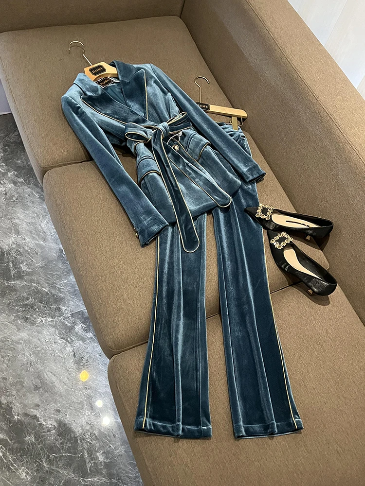 

Faionable Velvet Suit Jaet Slimming Leggings Set 05083JF New Arrival Ele Sle Women's Clothing Ensemble