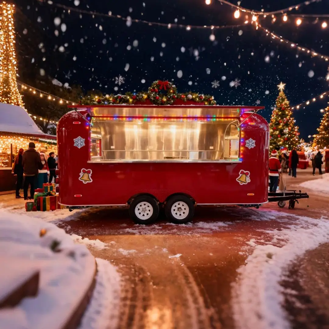 مقطورة طعام حمراء للاستخدام الخارجي بتصميم عجلة مزدوجة، لون مشرق، نسيج غني، مظلة شمسية قابلة للانفصال للعملاء #1