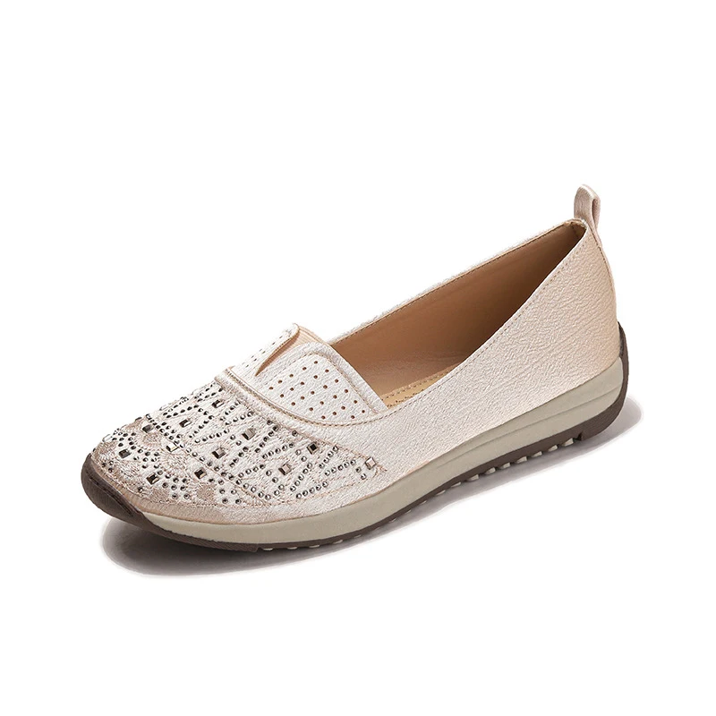 

Flat non-slip fashion shoes for summer, casual breathable slip-on shoes with rhinestones and thick soles, fisherman style