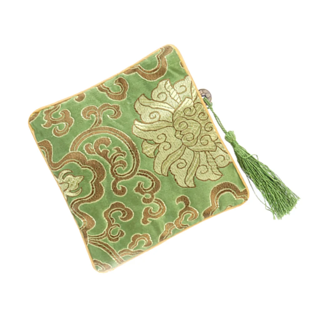 Vintage Tassel Jewelry Embroidery Wallet Small Change Purse with Zipper (Light Green) Jewelry Purse Jewelry Pouch