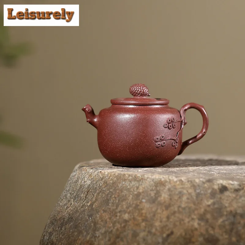 

210ml Ancient Yixing Purple Clay Teapots Famous Artists Handmade Pine Cone Pot Raw Ore Downhill Mud Kettle Chinese Zisha Tea Set