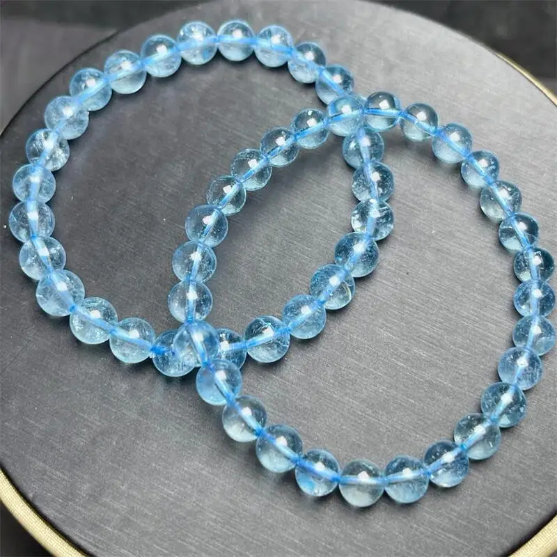 Natural Blue Topaz Bracelet Simple Elegant Exquisite Fashion Charm Women Fine Jewelry Holiday Gift 1PCS 6/7MM