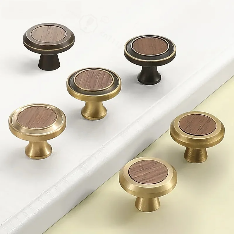 Chinese Retro Walnut Brass Cabinet Door Handle Coffee Table Drawer Pull Pure Copper Wardrobe Kitchen Furniture Hardware Knob