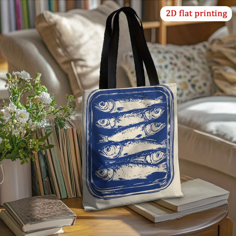 1pc Sardine Can Artwork Tote Bag – Lightweight, Spacious Shoulder Bag with Stylish Fish Design for Shopping