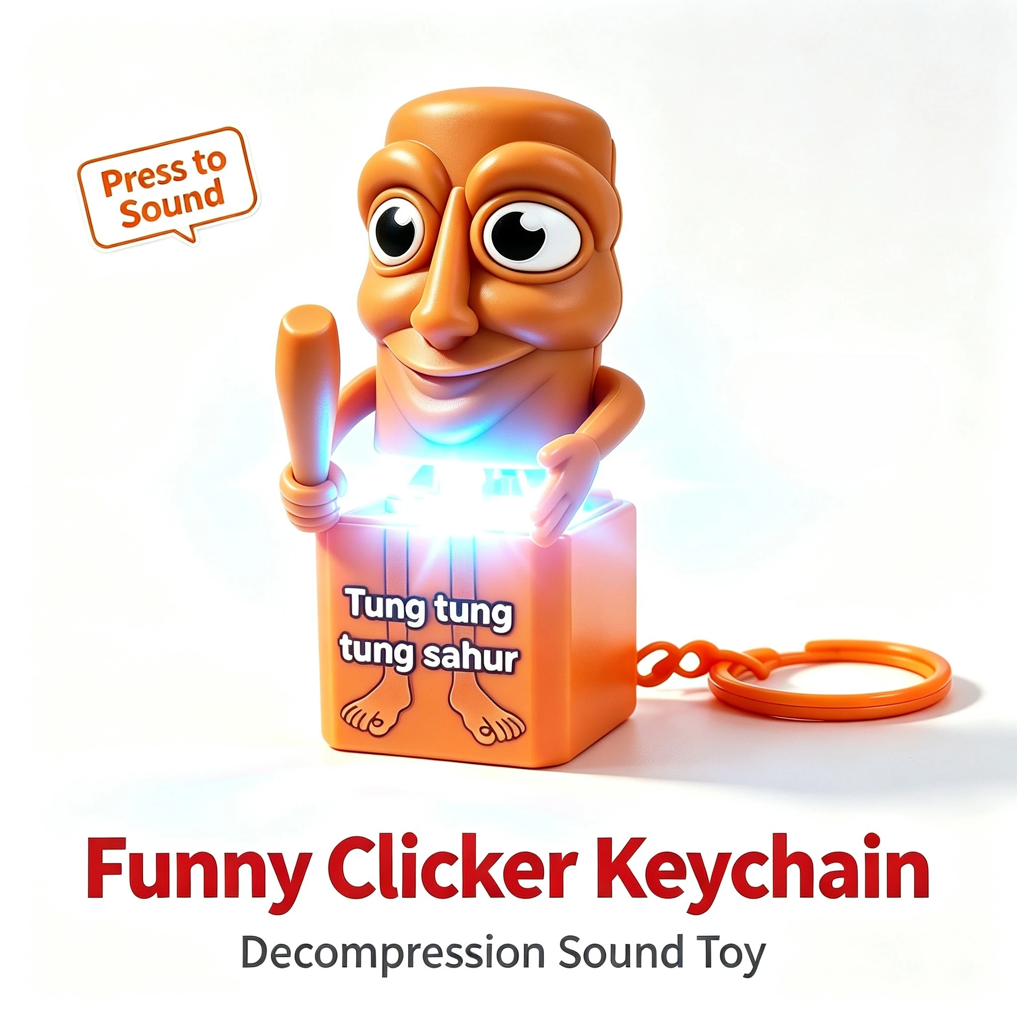 Tung Tung Tung Sahur Clicker Keychain Luminous Sound Fidget Pendant Cute Anime Peripheral Decor Stress Relief Toy Gift for Adult