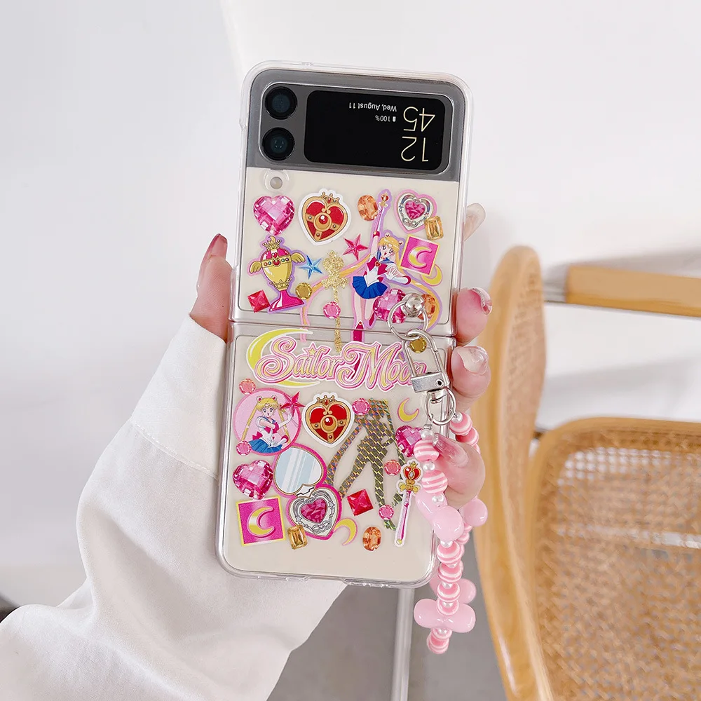 Cute Cartoon Japan Anime Sailor Moon Phone Case For Samsung Galaxy Z Flip 7 Hard PC Back Cover For Z Flip 6 5 4 3 Case
