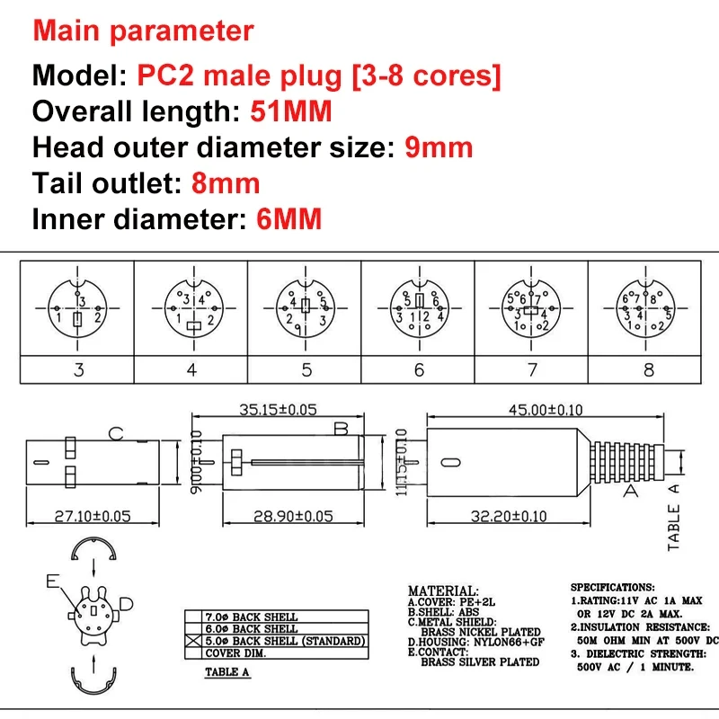 5Pcs 3/4/5/6/7/8 PIN Mini DIN Plug Chassis Cable Mount Male Socket 3-8Pin Welding Wire S Terminal Mini PS2 Male Connector