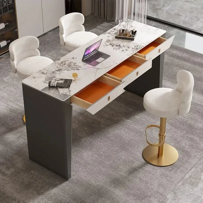 Italian simple saddle skin rock slab bar open kitchen dining table integrated high bar