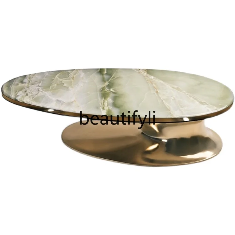 

Nordic modern simple fiberglass marble duck tongue coffee table negotiation oval table