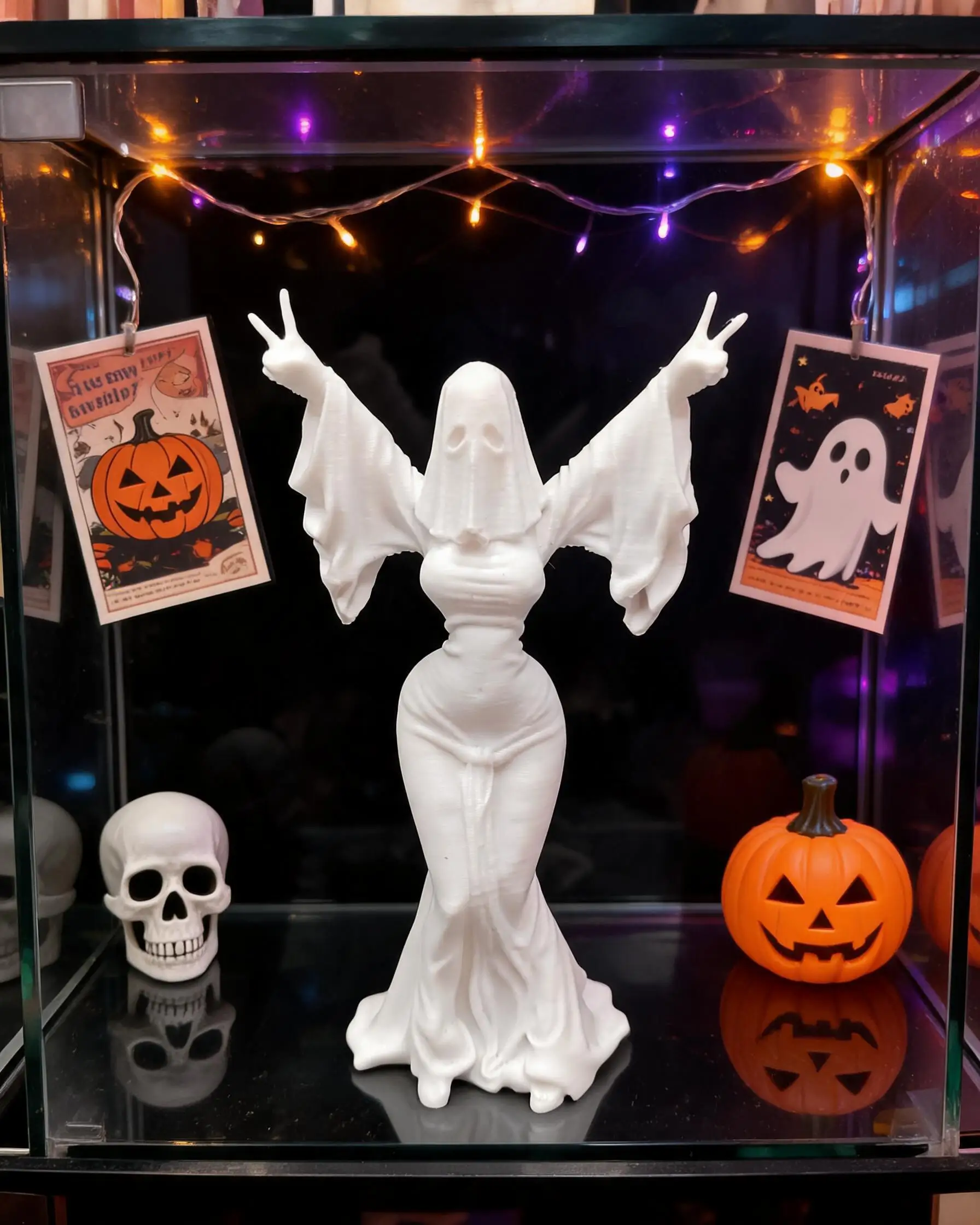 PLA Peace Gesture Ghost Statue Halloween Spooky Table Decor Figurine