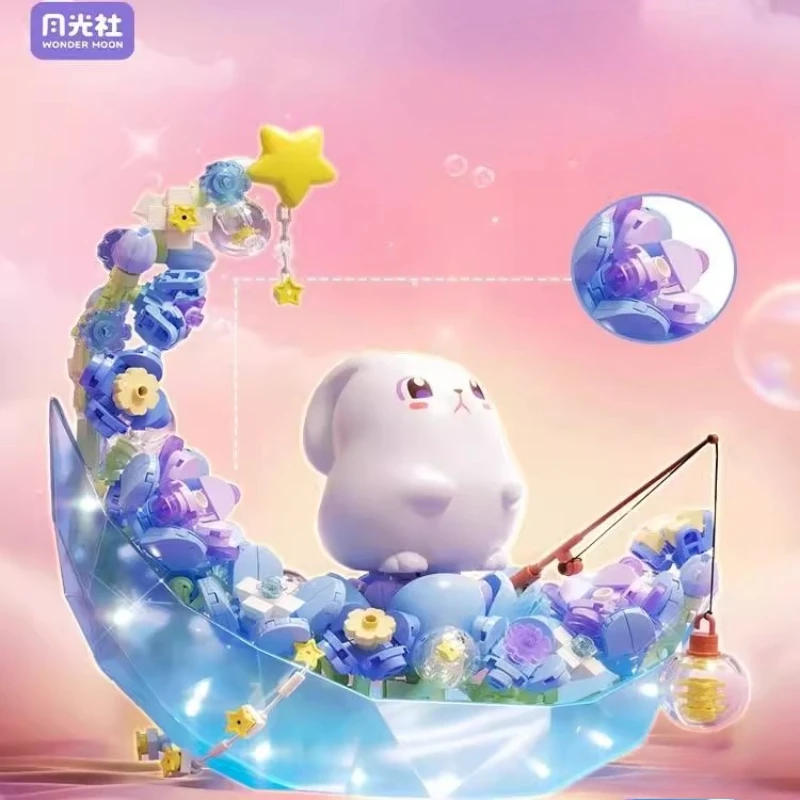 مكعبات بناء مجتمع ضوء القمر Kawaii مجمعة DIY مصباح ضوء ليلي على شكل قمر متوهج ألعاب مكعبات بناء هدية إبداعية للفتيات